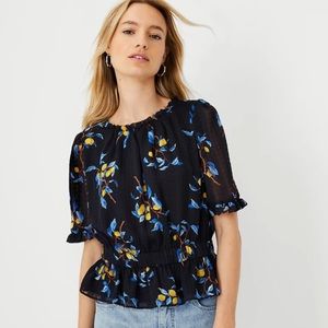 Ann Taylor - Lemon Branch Ruffle Neck Peplum Top